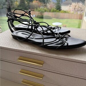 Vince Black Leather Lace-Up Gladiator Sandals